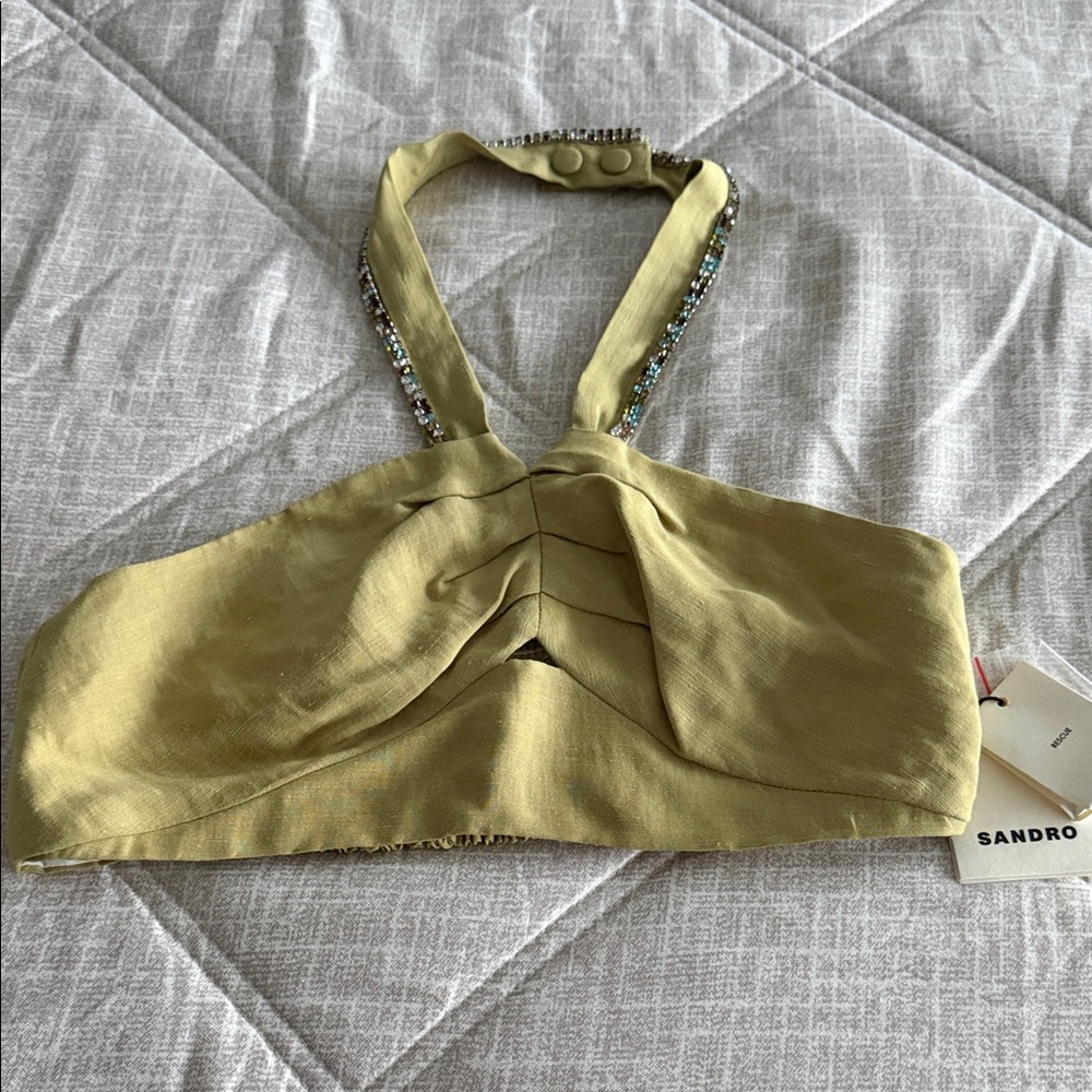 BNNW Sandro Lime Green Halter Crop Top
